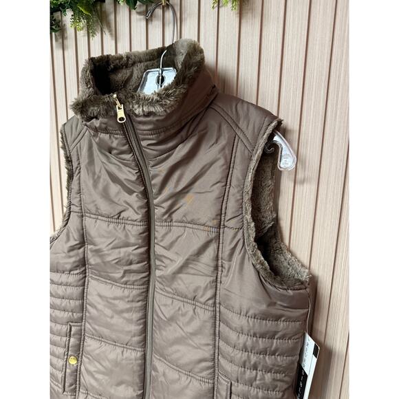 KC Collections Women’s Medium Taupe Reversible Vest Quilted Faux Fur Full Zip - Picture 9 of 13